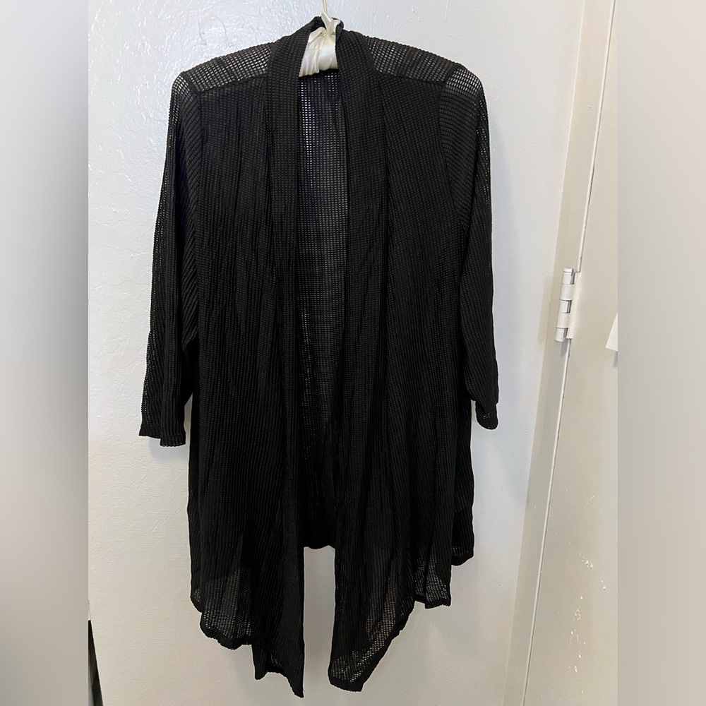 Black open knit open front cardigan. Size 3X. J.